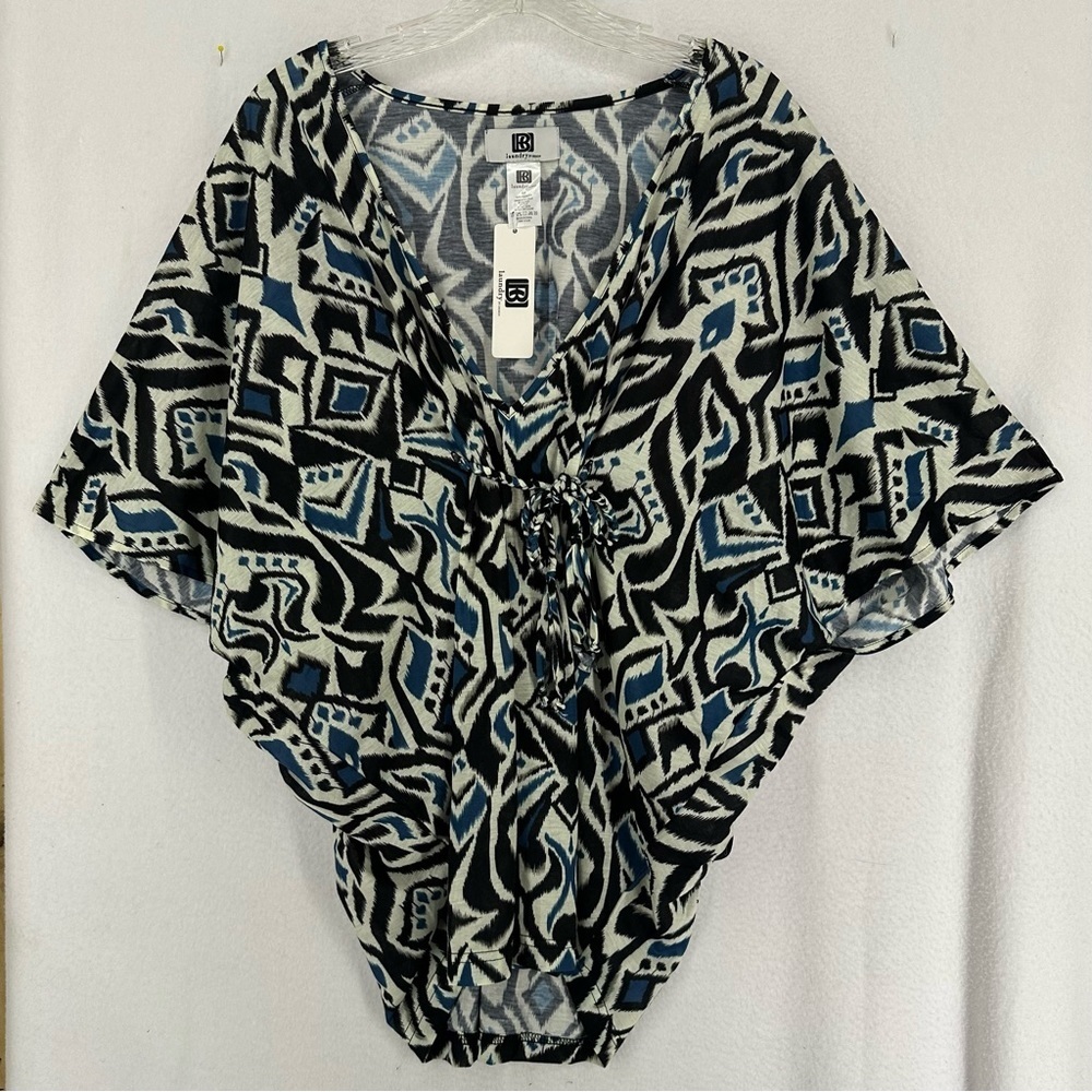 NWT Laundry‎ by Design Aztec Print Knit Tie-Front Poncho Women’s OS Blue